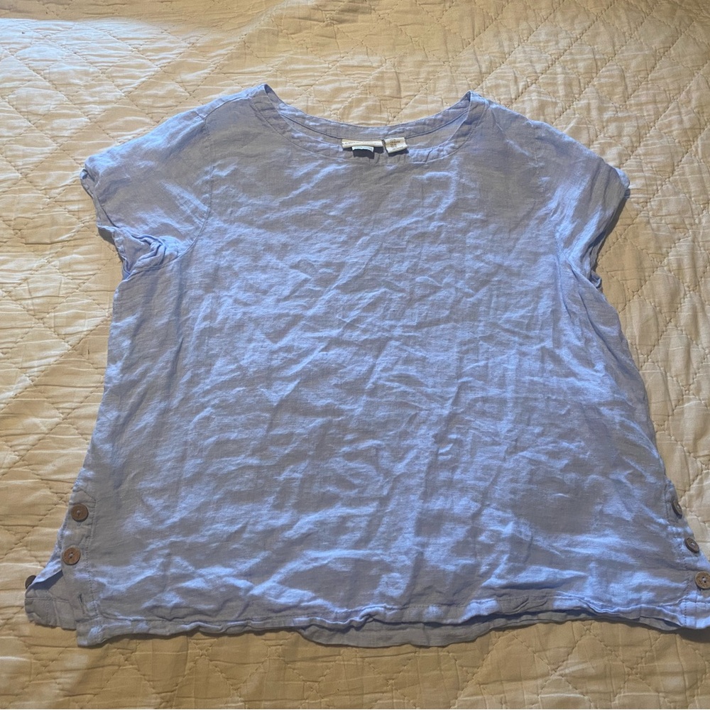 Cynthia Rowley 100% Linen Blue Shirt